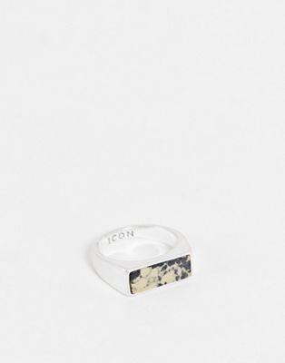 фото Серебристое кольцо с мраморной отделкой icon brand-серебряный