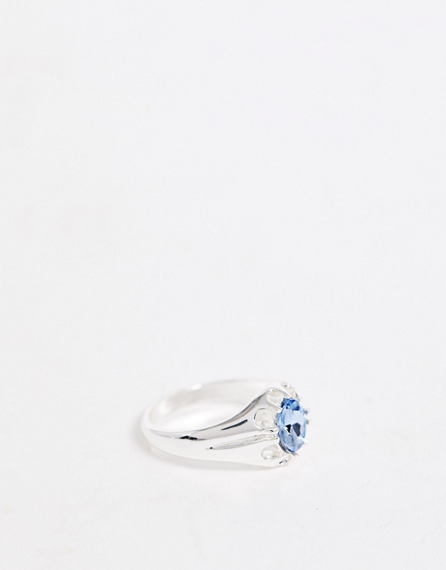 фото Серебристое кольцо с синим камнем chained & able-серебряный