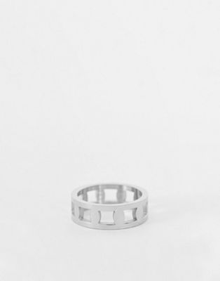 фото Серебристое кольцо с вырезами из нержавеющей стали icon brand-серебряный