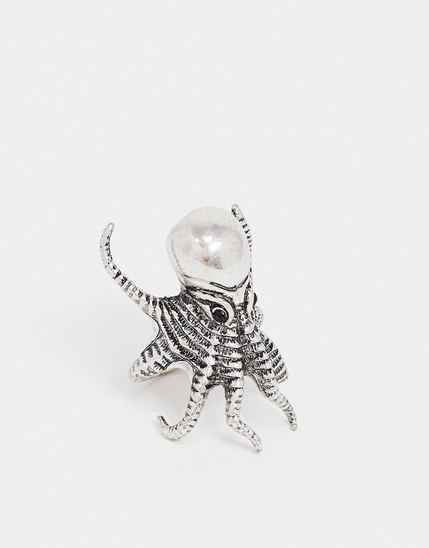 фото Серебристое кольцо в виде осьминога asos design-серебряный