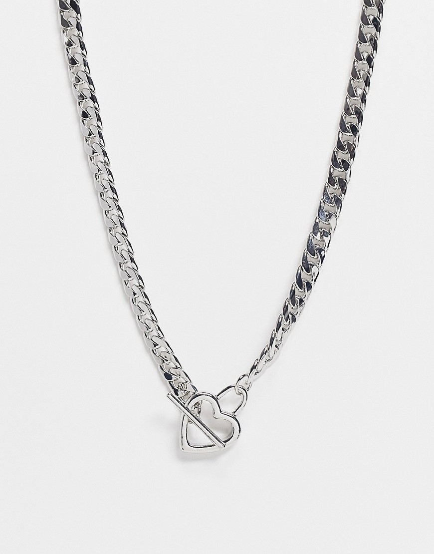  Серебристое короткое ожерелье-цепочка с крупными звеньями и Т-образной застежкой с сердечком ASOS DESIGN-Серебристый