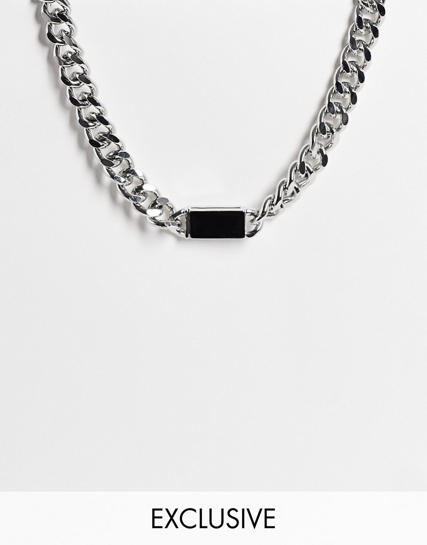  Серебристое массивное ожерелье-цепочка с отделкой черной эмалью Reclaimed Vintage Inspired-Серебристый