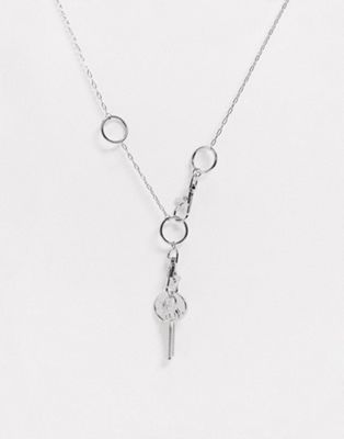 фото Серебристое массивное ожерелье-цепочка с подвеской в виде ключа uncommon souls-серебряный
