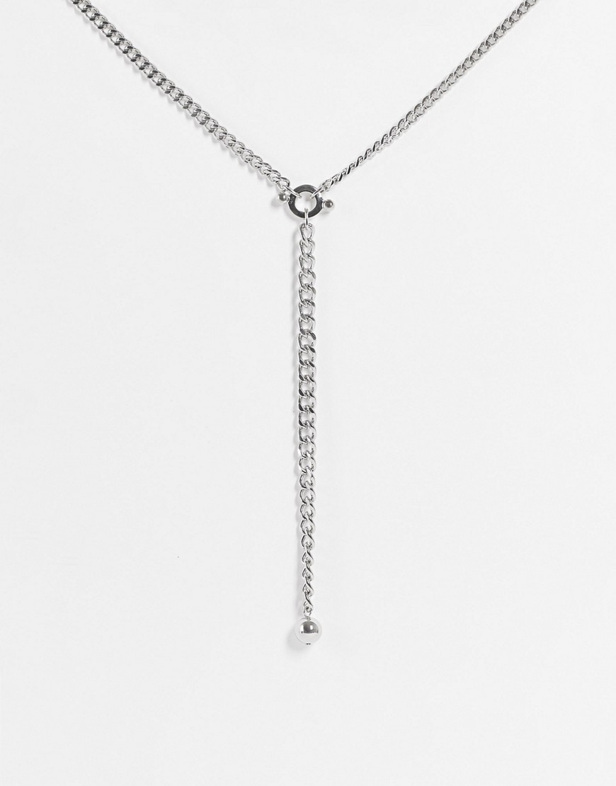 фото Серебристое массивное ожерелье-цепочка с т-образной подвеской topshop-серебристый