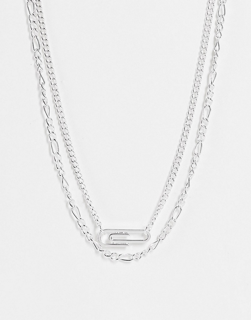 фото Серебристое массивное ожерелье-цепочка со скрепкой с отделкой из стразов the status syndicate-серебристый