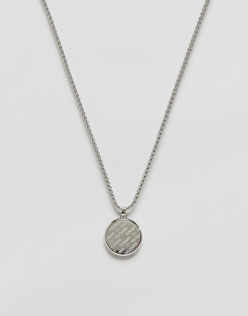 фото Серебристое ожерелье с круглой подвеской tommy hilfiger-серебряный