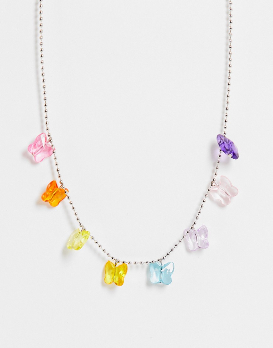 фото Серебристое ожерелье с подвесками в виде бабочек из пластика asos design-серебристый