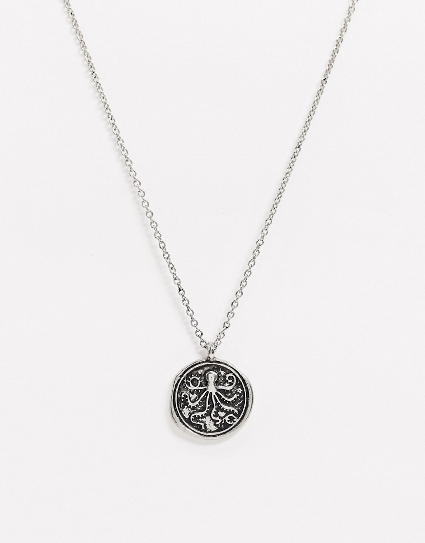 фото Серебристое ожерелье с подвеской-монетой topman-серебряный