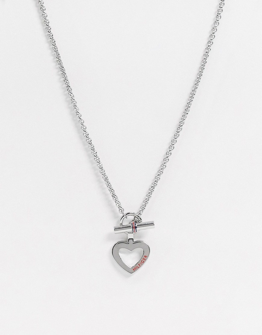 фото Серебристое ожерелье с подвеской-сердцем tommy hilfiger-серебряный