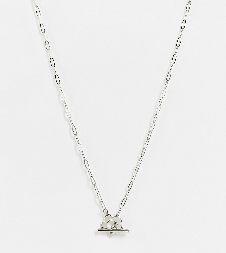 фото Серебристое ожерелье с подвеской т-образной формы с цветком asos design curve-серебристый asos curve