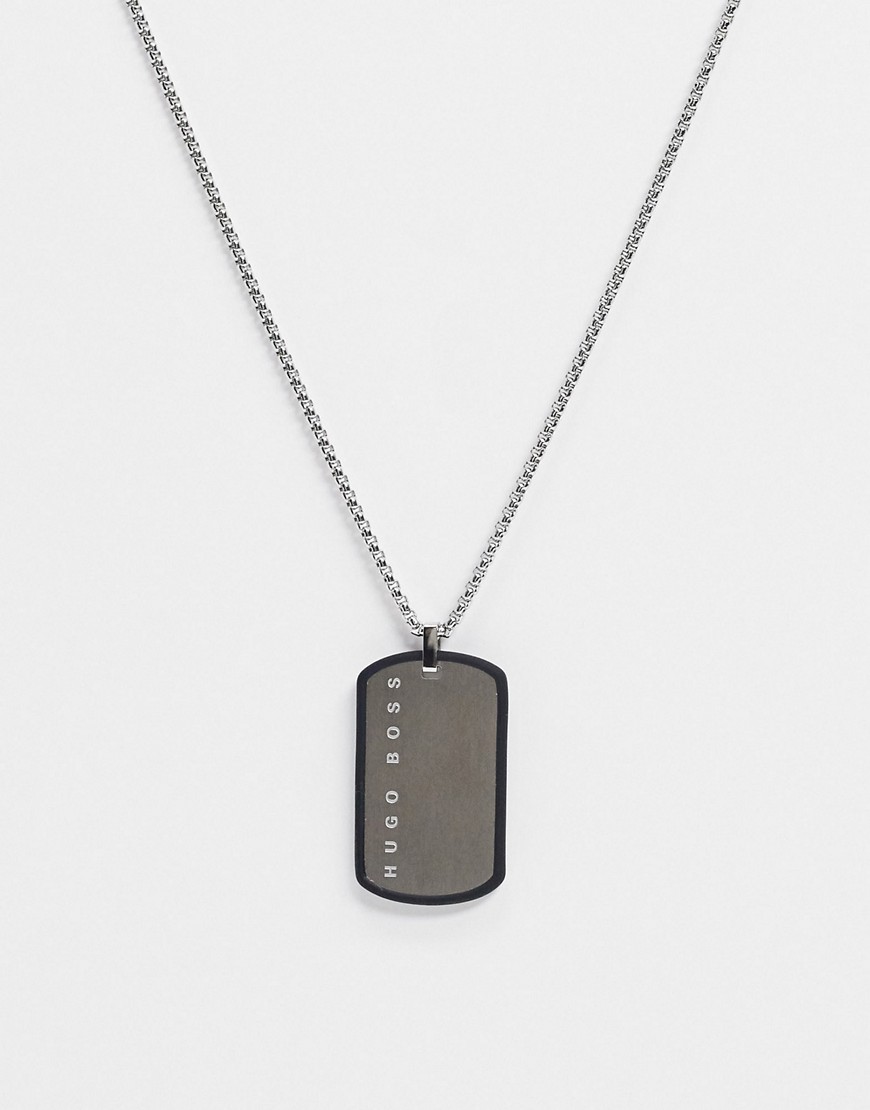 фото Серебристое ожерелье с подвеской в виде армейского жетона hugo boss-серебряный