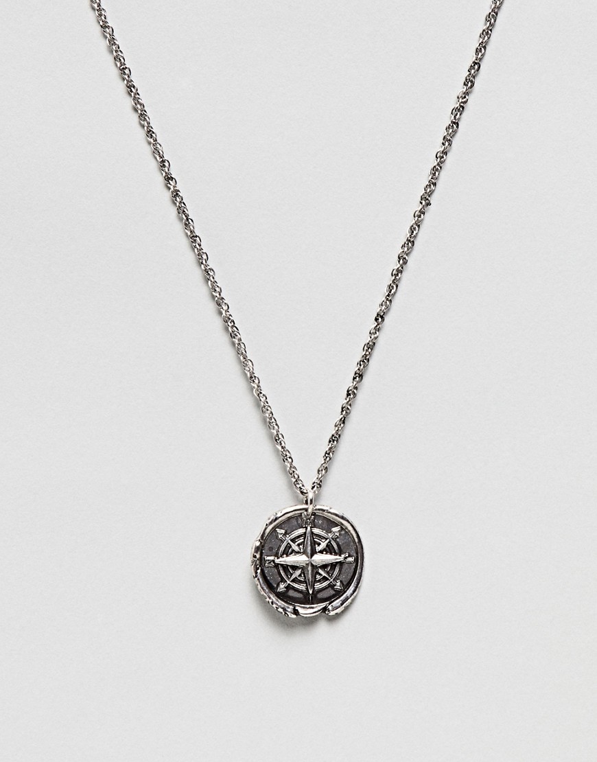 фото Серебристое ожерелье с подвеской в виде компаса asos design-серебряный