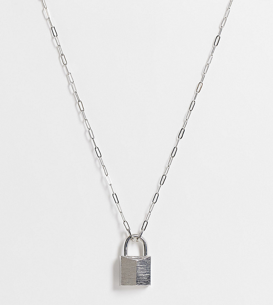 фото Серебристое ожерелье с подвеской в виде навесного замка asos design curve-серебряный asos curve