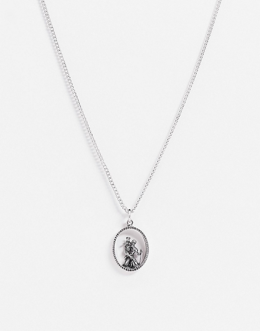 фото Серебристое ожерелье с подвеской в виде св. христофора asos design-серебряный