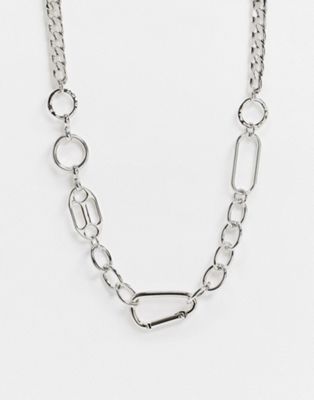 фото Серебристое ожерелье со комбинированными звеньями uncommon souls-серебристый