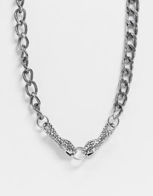 Серебристое ожерелье со змеиными головами Reclaimed Vintage inspired-Серебряный