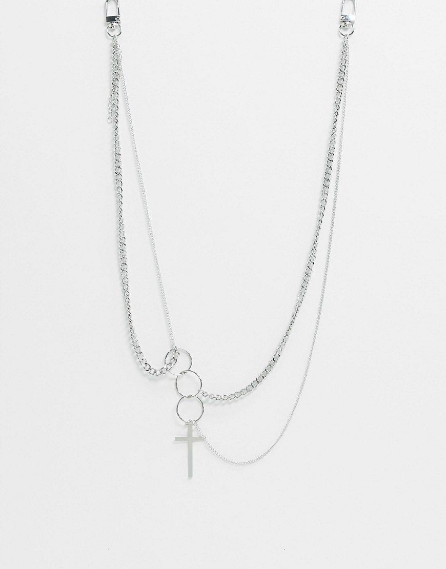 фото Серебристое ожерелье-цепочка с крестом и подвесками-кольцами vibe and carter эксклюзивно для asos-серебряный vibe + carter
