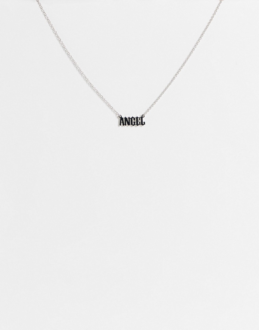 фото Серебристое ожерелье-цепочка с подвеской с надписью "angel" topshop-серебряный