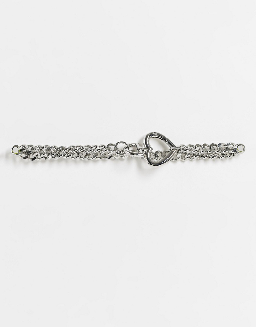 фото Серебристое ожерелье-цепочка с застежкой-сердечком topshop-серебристый