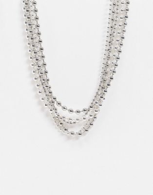 фото Серебристое ожерелье в несколько рядов с бусинами weekday-серебряный