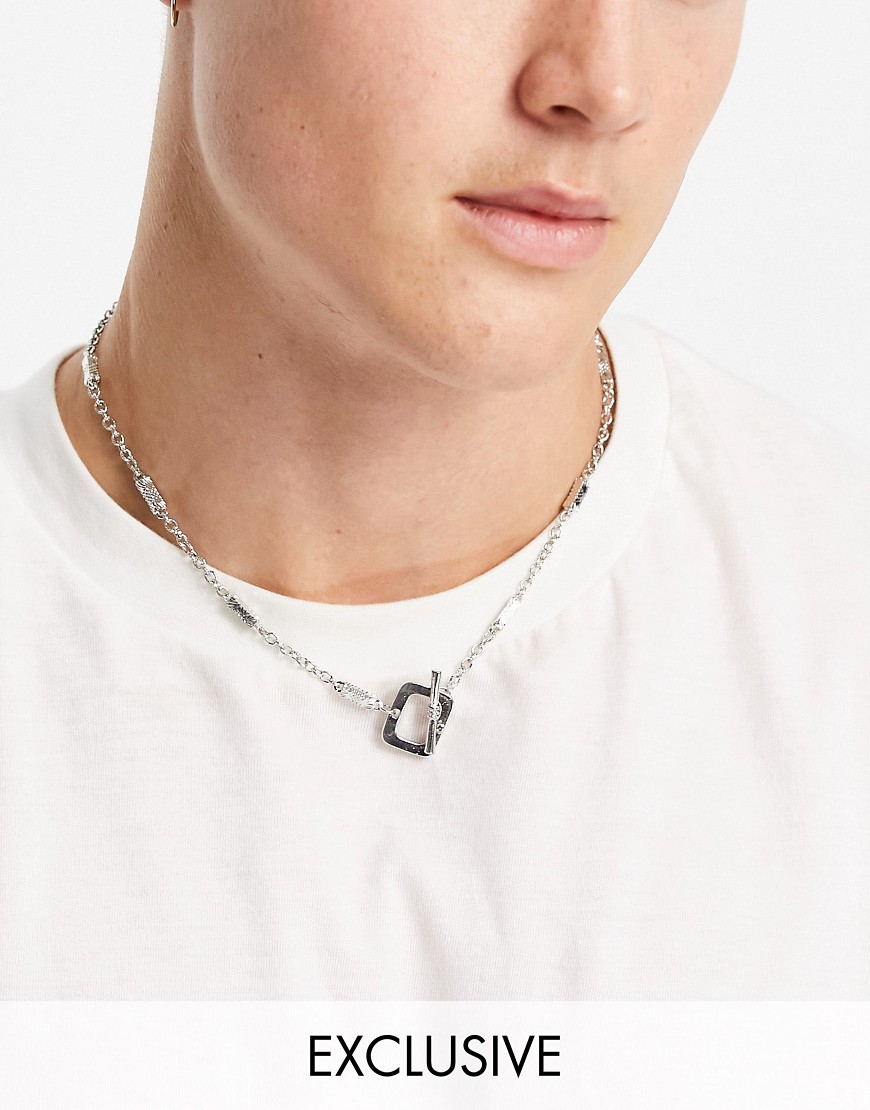   Asos Серебристое ожерелье в виде старинной цепочки с T-образной застежкой с квадратным Reclaimed Vintage Inspired-Серебряный