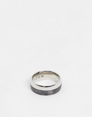 фото Серебристое стальное кольцо с черной вставкой icon brand-серебряный