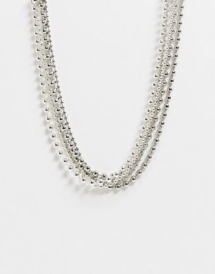 фото Серебристое ярусное ожерелье с бусинами weekday-серебристый