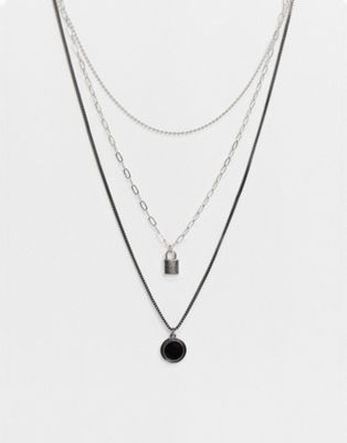 фото Серебристое ярусное ожерелье с подвесками bershka-серебряный