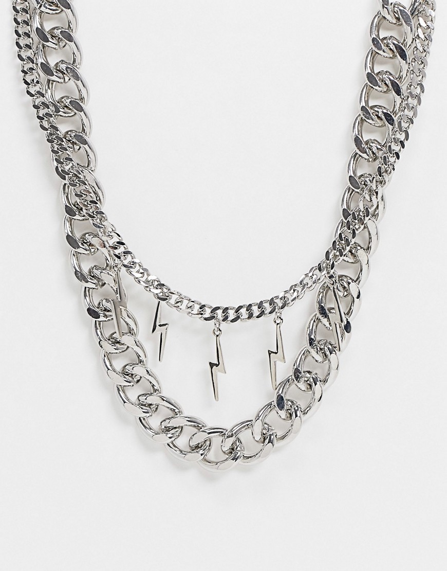 фото Серебристое ярусное ожерелье с подвесками в виде молнии topman-серебристый
