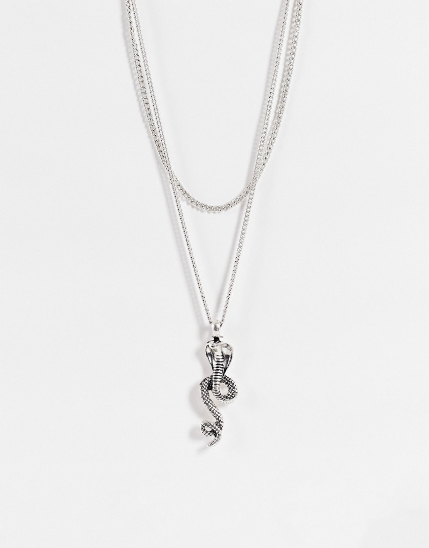 фото Серебристое ярусное ожерелье с подвеской в виде кобры topshop-серебристый