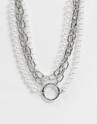 фото Серебристое ожерелье с искусственным жемчугом asos design-серебряный