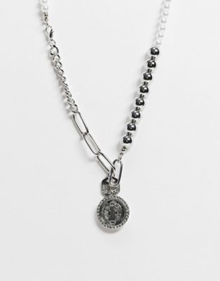 фото Серебристое ожерелье с искусственным жемчугом asos design-серебряный