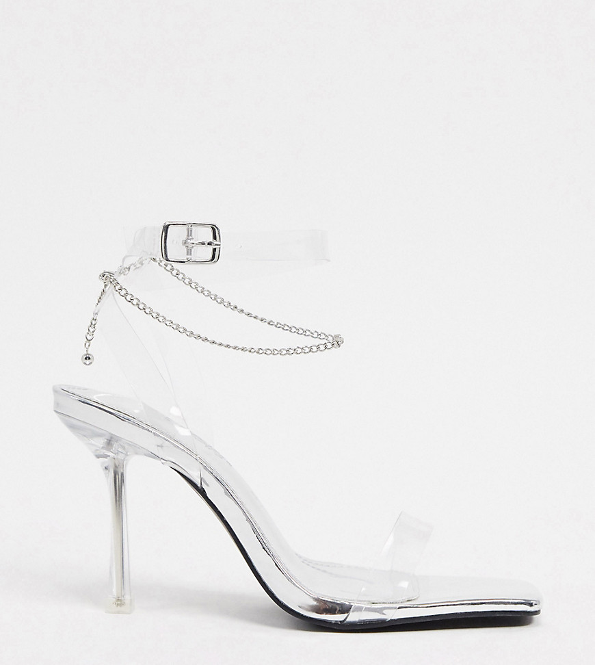 фото Серебристые босоножки на каблуке для широкой стопы с браслетом на ногу public desire-серебряный public desire wide fit