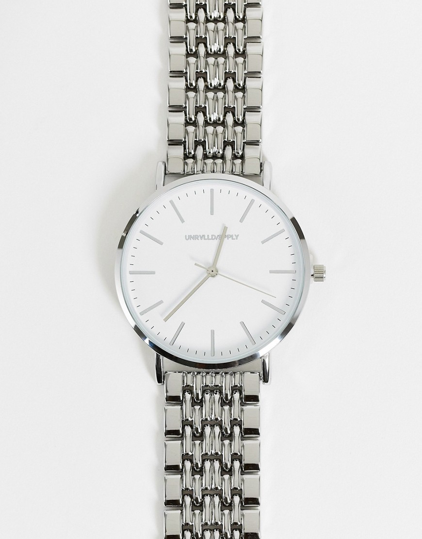 фото Серебристые часы-браслет с белым циферблатом asos design-серебряный