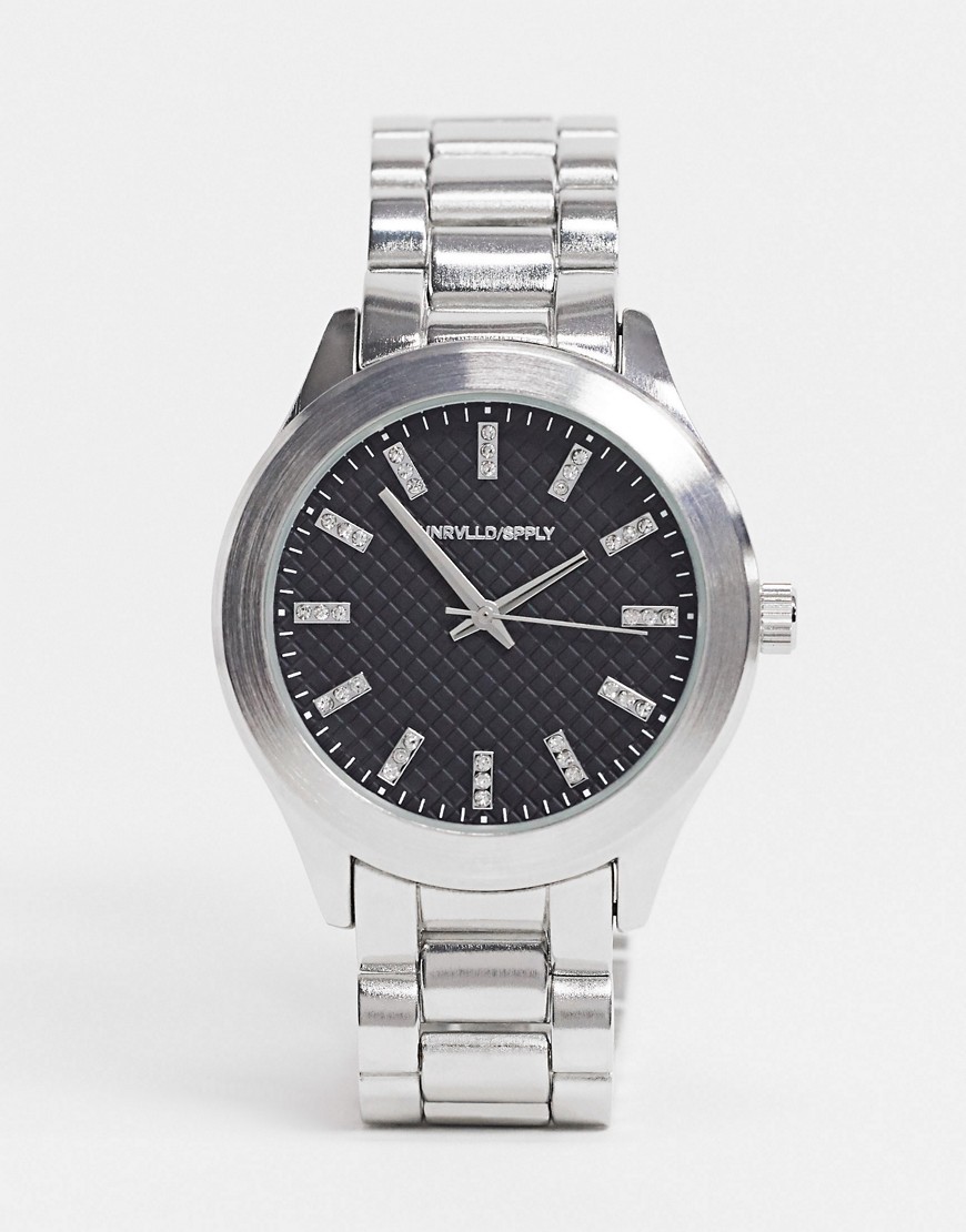 фото Серебристые часы-браслет с кристаллами на циферблате asos design-серебряный