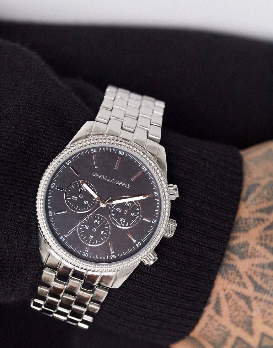 фото Серебристые часы-браслет с матовой и блестящей отделками asos design-серебряный