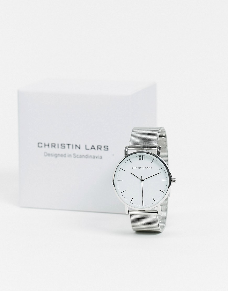 фото Серебристые часы с белым циферблатом christin lars-серебряный