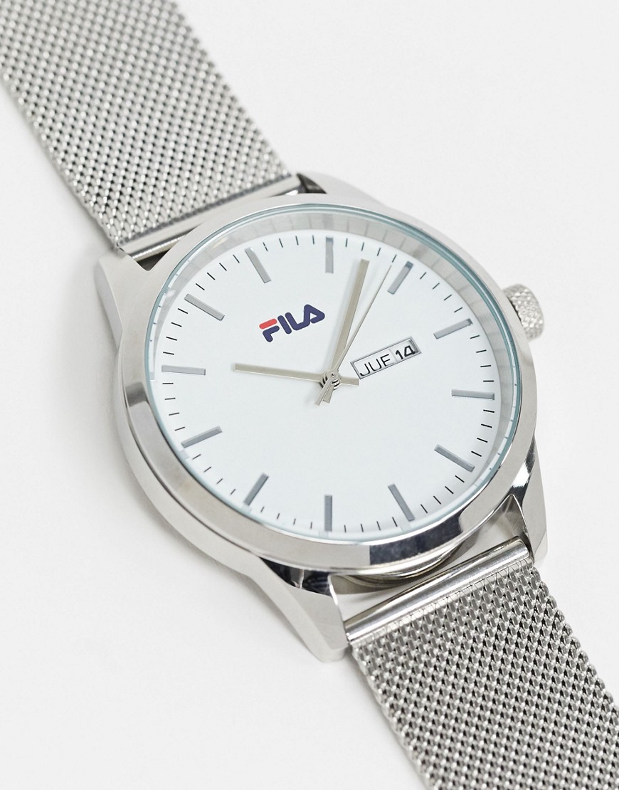 фото Серебристые часы с белым циферблатом fila-черный
