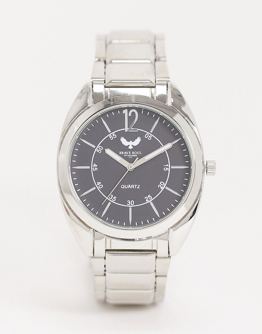 фото Серебристые часы с черным циферблатом brave soul-серебряный