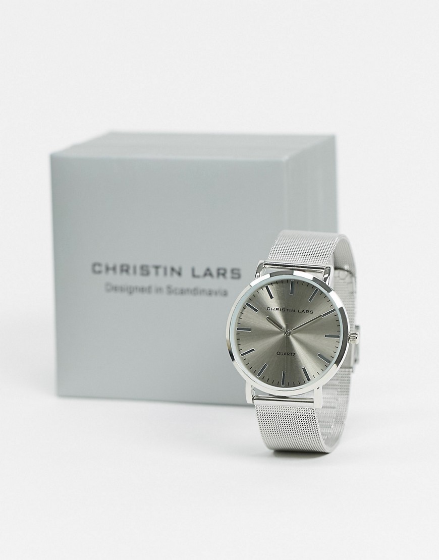 фото Серебристые часы с черным циферблатом christin lars-серебряный