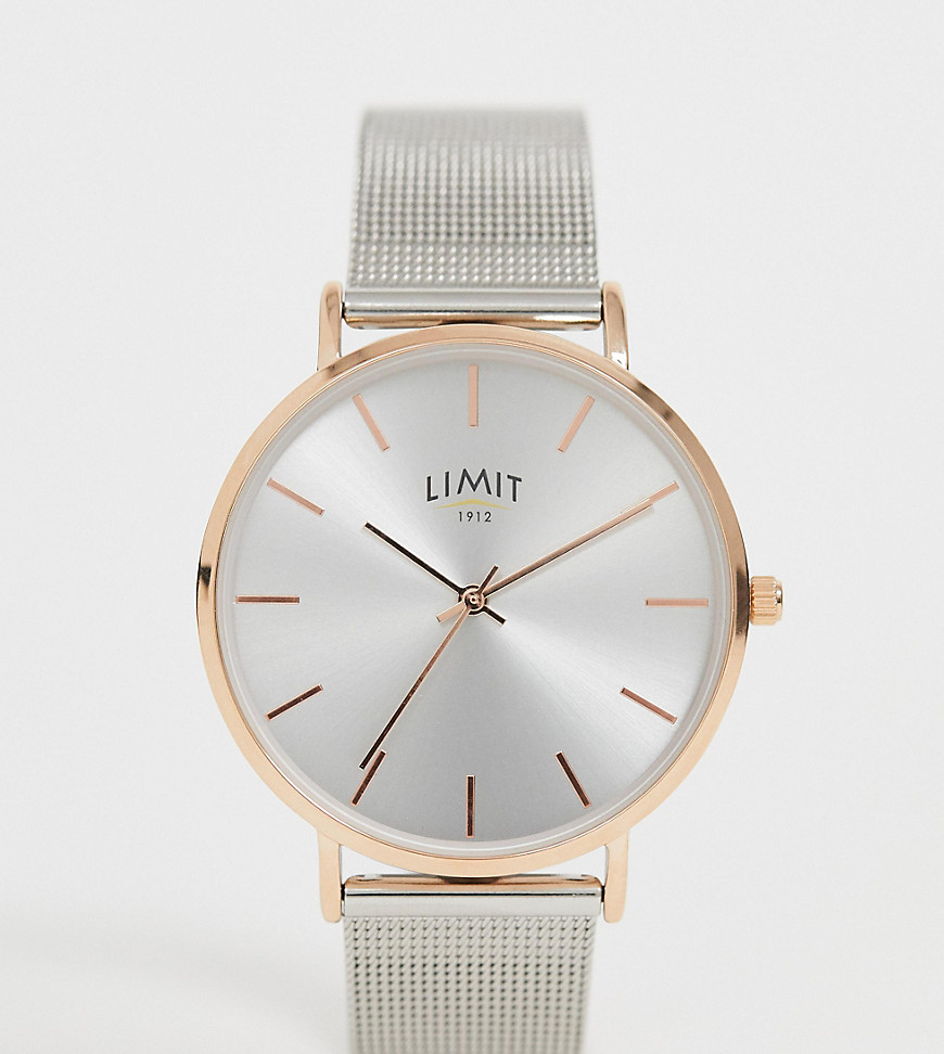 фото Серебристые часы с сетчатым браслетом и корпусом цвета розового золота limit-серебряный