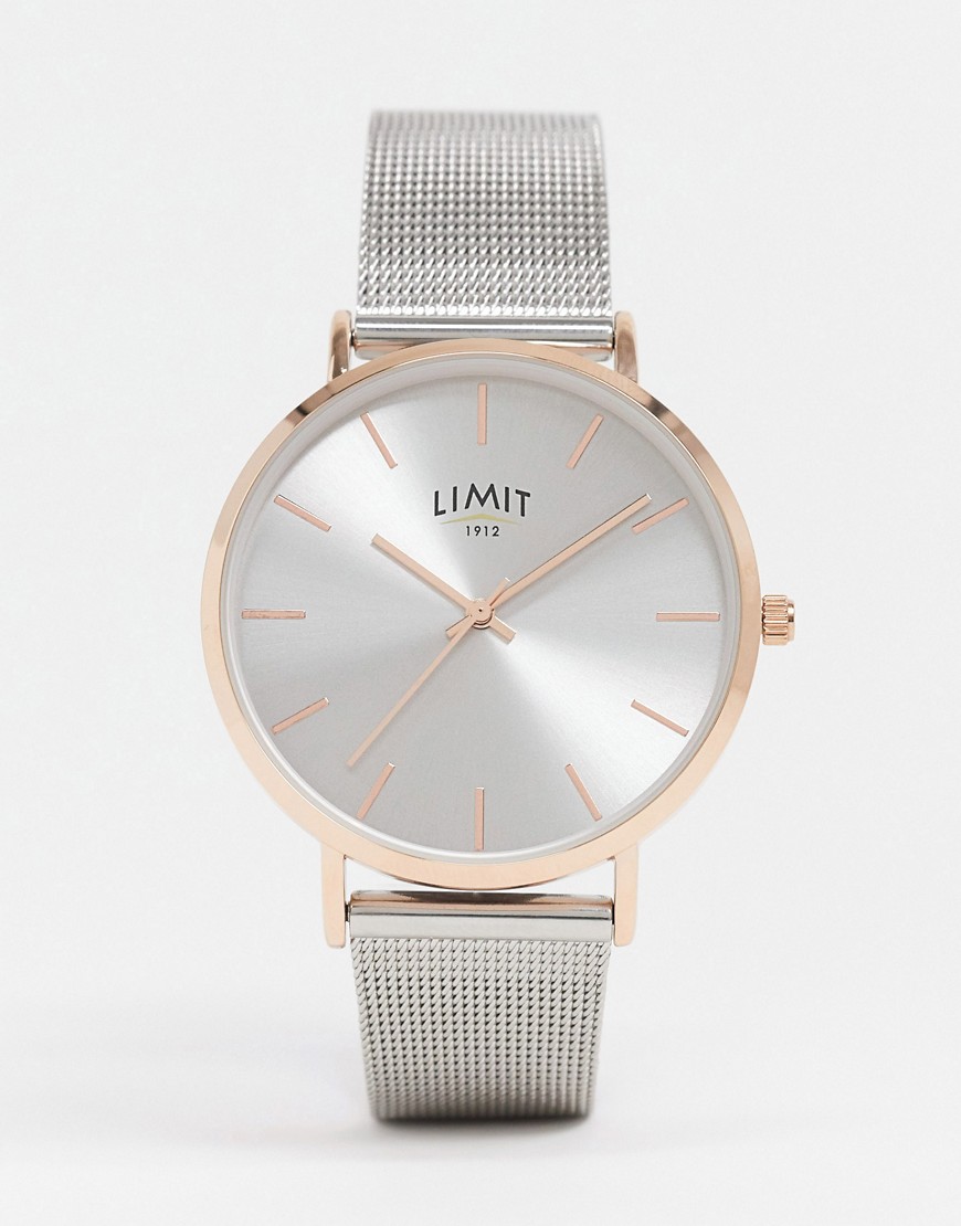 фото Серебристые часы с сетчатым браслетом и корпусом цвета розового золота limit-серебряный