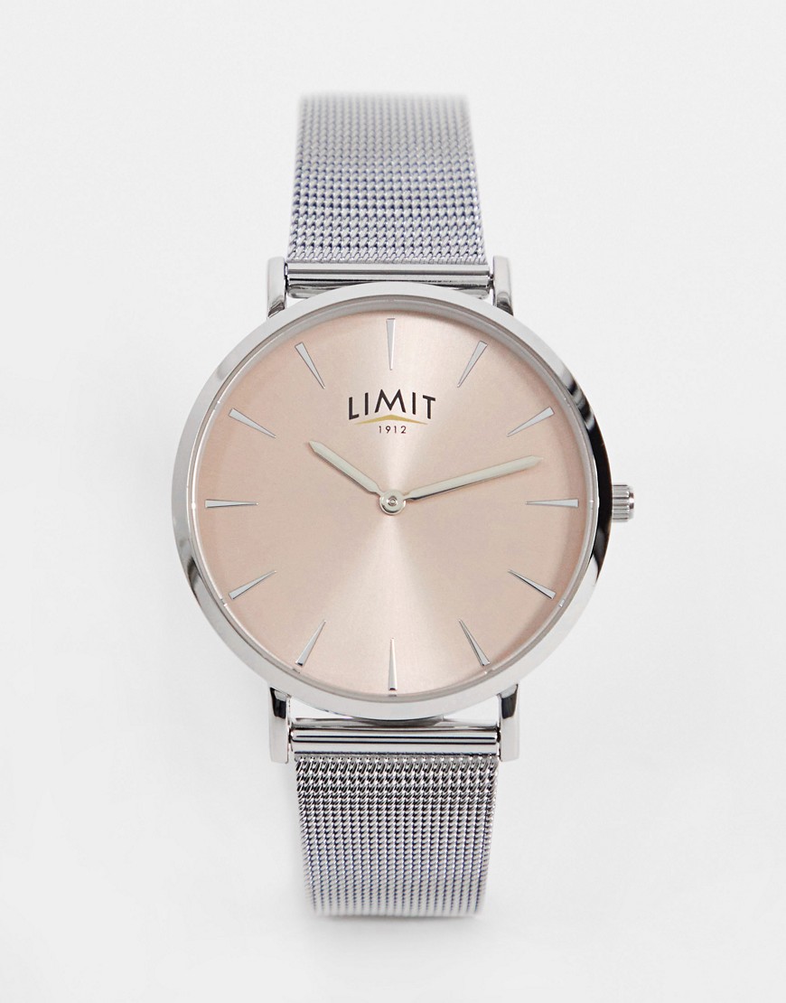 фото Серебристые часы с сетчатым браслетом и корпусом цвета розового золота limit-серебристый
