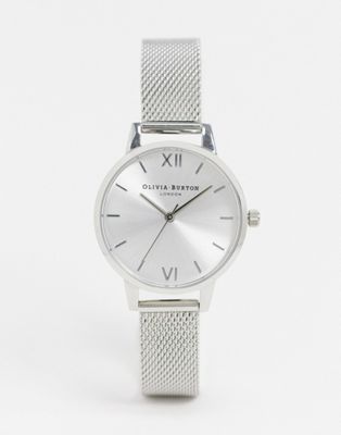 фото Серебристые часы с сетчатым браслетом olivia burton sunray-серебряный