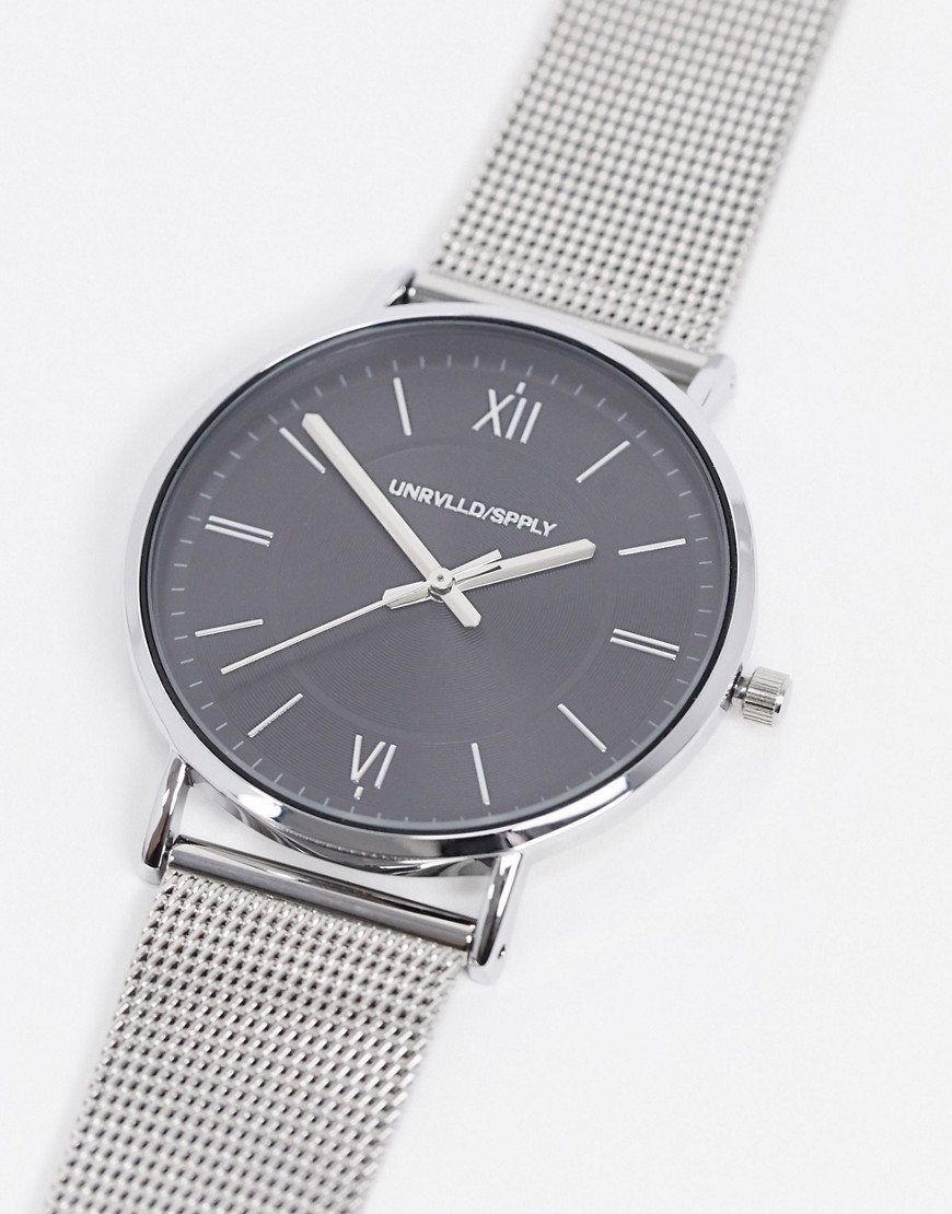 фото Серебристые часы с сетчатым ремешком из нержавеющей стали asos design-серебристый