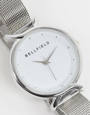 фото Серебристые часы с сетчатым ремешком bellfield-серебряный