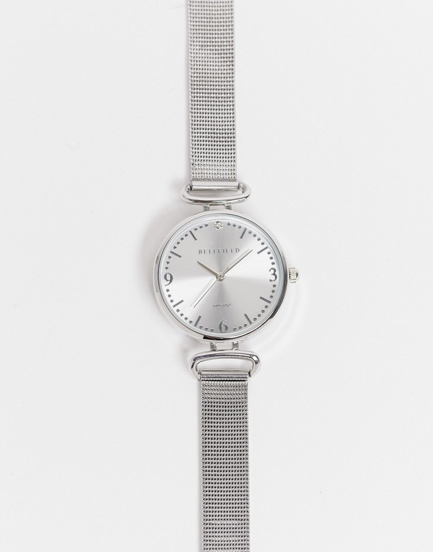 фото Серебристые часы с сетчатым ремешком bellfield-серебристый