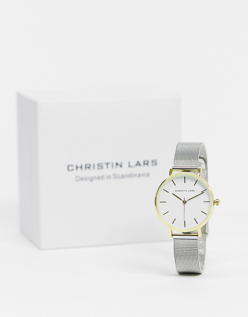 фото Серебристые часы с золотистым циферблатом christin lars-серебряный