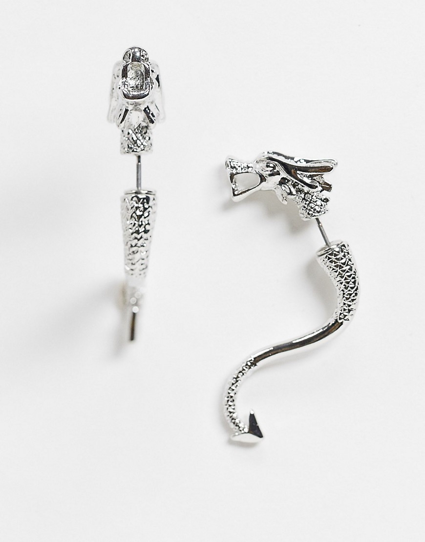 фото Серебристые двусторонние серьги в виде дракона asos design-серебряный