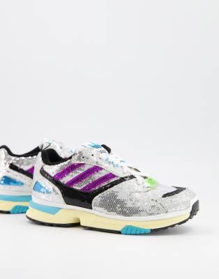 фото Серебристые кроссовки с пайетками adidas originals zx 4000-серебристый